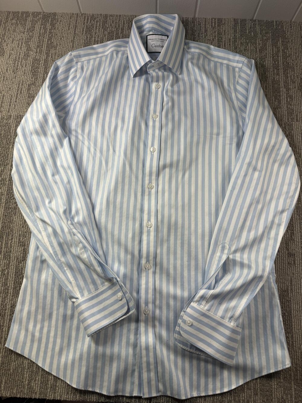 Charles Tyrwhitt Custom Dress Shirt Mens 16 36/37 Blue Stripe Slim Fit Cotton LS